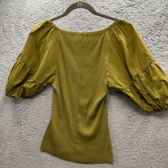 Nation Ltd XS‎ Fitted Green Balloon Short Sleeve Stretchy Casual Organic Cotton - Picture 12 of 12